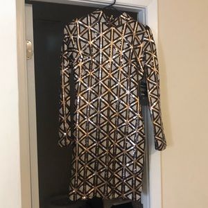 Rose gold, Black, cream sequin dress